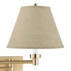 Barnes and Ivy Alta High Modern Wall Lamp Light Fixture Mount Bedroom Bedside Living Room Plug-In Cord Swing Arm Warm Gold with Burlap Empire Shade - 2 of 4