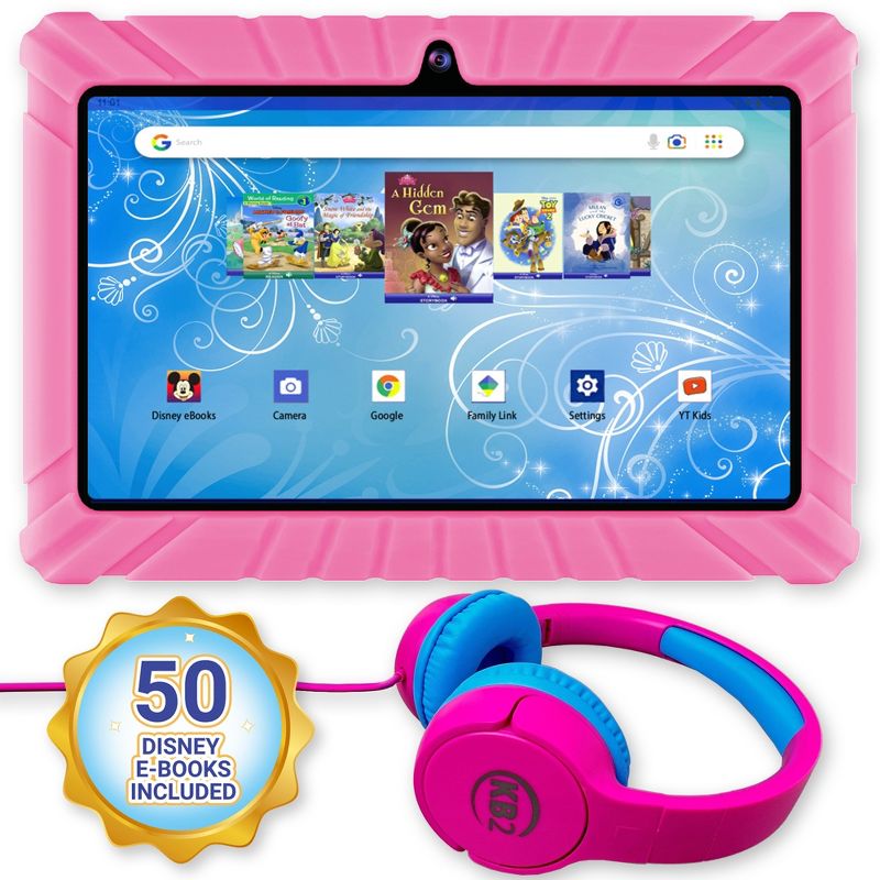 Contixo 7” V8-2 Kids Android 11 Bluetooth Wi-Fi Pro HD Tablet 16GB Featuring 50 Disney eBooks with headphones, 1 of 10