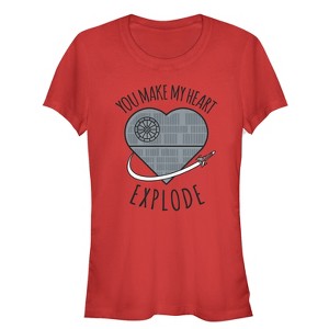 Juniors Womens Star Wars Valentine Death Star Heart T-Shirt - 1 of 3