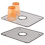 mDesign Kitchen Sink Dish Drying Rack / Mat with Drain Hole, 2 Pack - Bronze