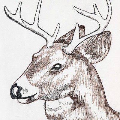 White and Brown Embroidered Deer Portrait Square Pillow