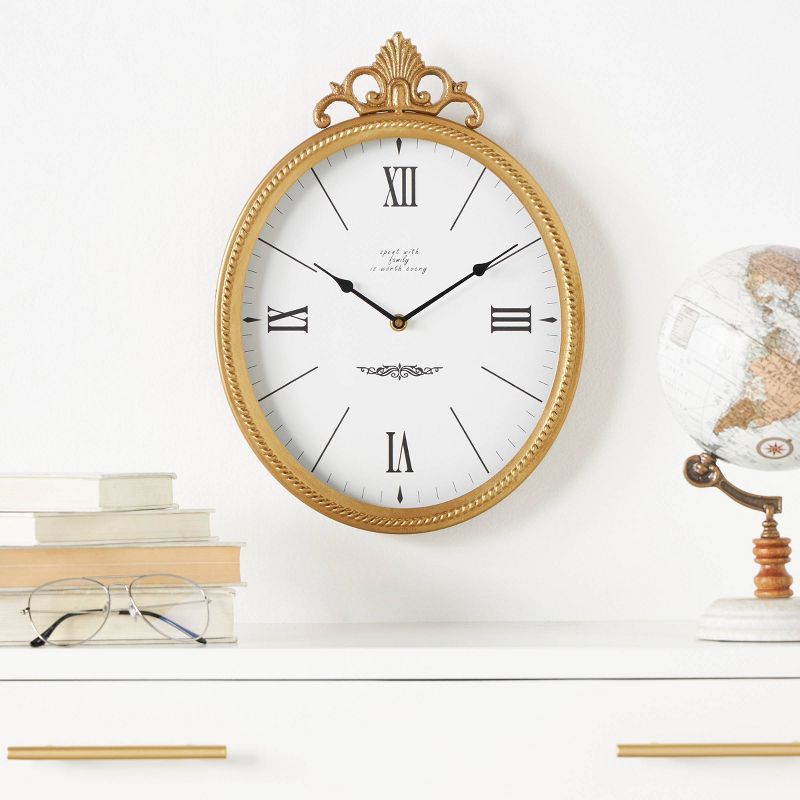 15&#34;x11&#34; Metal Antique Inspired Wall Clock with Scrolled Finial Gold - Olivia &#38; May, 2 of 11