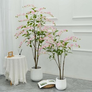 Acekool 150 cm Artificial Mourning Tree with Blooming Flowers and Lush Leaves, Decorative Faux Plant in Pot for Home, Office, Garden - 1 of 4