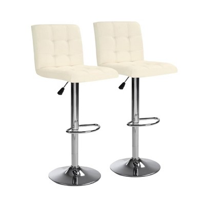 COMHOMA Bar Stools,  Modern PU Leather Swivel Adjustable Hydraulic Bar Stool Wide Base Square Counter Bar Stool Set of 2