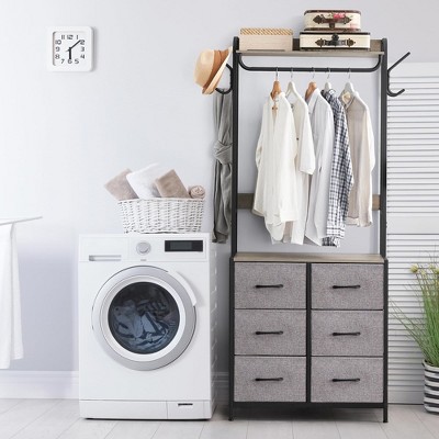 Rack with 6 Drawers, Freestanding Closet Organizer, Tall Closet Storage Organizer, Garment Rack for Hanging Shirts, Dresses, Jackets