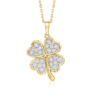 Ross-Simons 0.60 ct. t.w. CZ 4-Leaf Clover Pendant Necklace in 18kt Gold Over Sterling Size 18 - 1 of 4