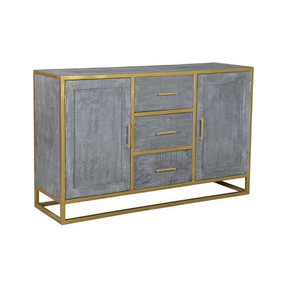 Photos - Kitchen System Raven Mango Wood Dining Sideboard Brown - Timbergirl: Sturdy Metal Frame, 3 Drawers, 2 Doors