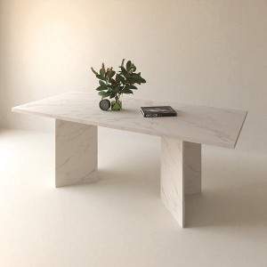 Mshliw Extendable Dining Table for 6–10 People, Rectangular Faux Marble Table with V-Shaped Legs, Expandable Conference or Kitchen Table - 1 of 4