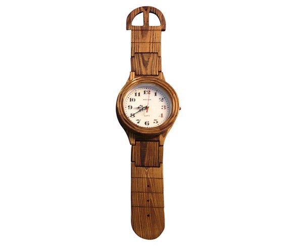 Wrist Watch Shaped Wall Clock Oak Finish - Creative Motion Industries&#174;
