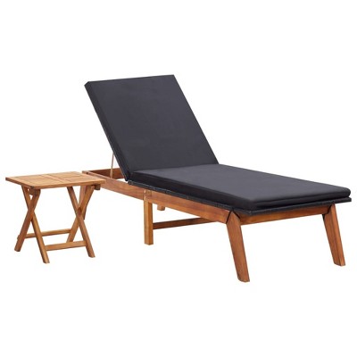 vidaXL Sunlounger Black and brown PE rattan and solid acacia wood Large