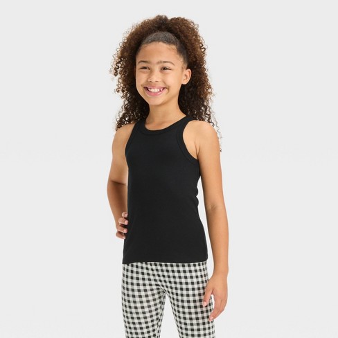 Girls' Ribbed Tank Top - Cat & Jack™ Black L Plus