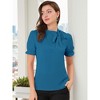 INSPIRE CHIC Women's Bow Tie Neck Solid Color Elastic Cuffs Elegant Office Short Sleeve Blouse - 2 of 4