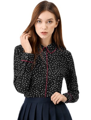 Allegra K Women's Printed Long Sleeve Piped Button Down Office Shirt