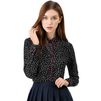 Allegra K Women's Printed Long Sleeve Piped Button Down Office Shirt