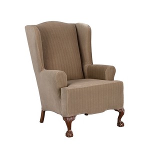 Stretch Pinstripe Wing Chair Slipcover Taupe - Sure Fit, Brown