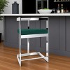 HomeRoots 30" Green and Silver Metal and Velvet Low Back Bar Height Bar Chair - 2 of 4