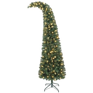 HOMCOM 7 ft Prelit Whimsical Christmas Tree, Bent Top Xmas Tree with 300 LEDs and 8 Modes, Slim High Mountain Fir Holiday Decor, Green - 1 of 4