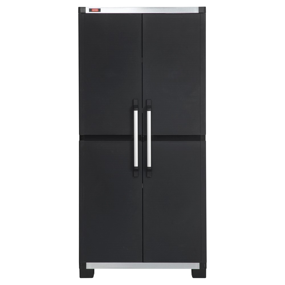 Free Standing Cabinets, Racks & Shelves: Keter Garage Cabinets 35 in. x 74 in. Wide XL Freestanding Plastic Utility Cabinet Black 217819