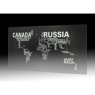 Contemporary World Map Glass Home Office Desk - 59" Nickel Finish