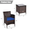 Tangkula 3-Piece Patio Wicker Rattan Furniture Set Conversation Sofa Set with Coffee Table Navy - 2 of 4