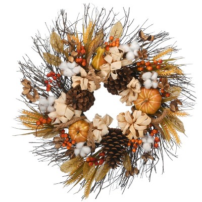22" Artificial Autumn Wreath with Pinenuts, Gourds, Berries and Pinecones - National Tree Company