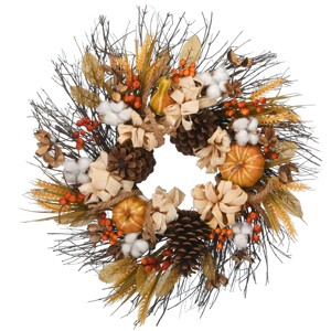 22" Artificial Autumn Wreath with Pinenuts, Gourds, Berries and Pinecones - National Tree Company - 1 of 4
