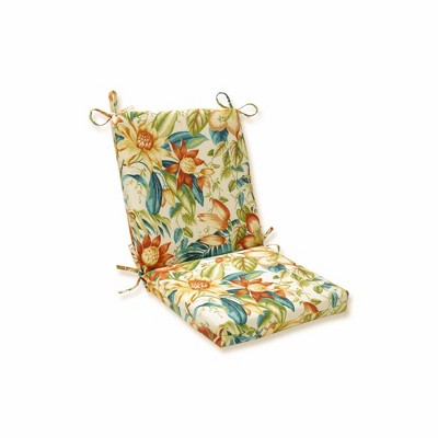 Botanical Glow Tiger Lily Squared Corners Outdoor Chair Cushion Blue - Pillow Perfect