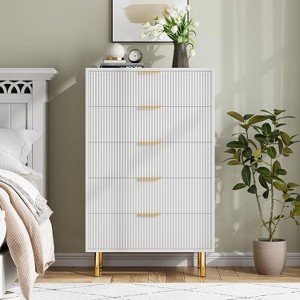 Zstar 5 Drawer Dresser for Bedroom, with Gold Metal Handles - 1 of 4