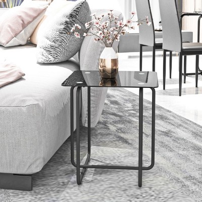 KTMBDW Modern Tempered Glass Coffee Table End Table Side Table for Living Room,bedroom, Black