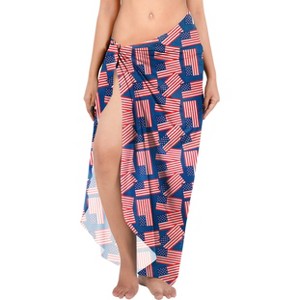 LA LEELA Women's Beachwear 4th of July Sarong Coverups Bikini Cover Up Summer Wraps Swimwear Beach Wrap One Size Blue US Flag - 1 of 4