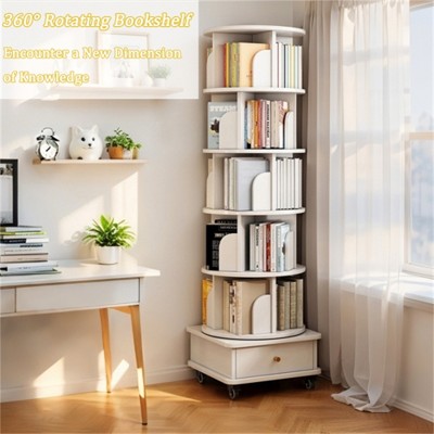 YONWAY Multi-Tier Rotating Bookshelf Tower, 360° Display Round Spinning Bookshelf, Space-Saving for Bedroom, Living Room, Home