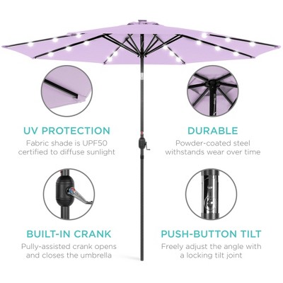 Lavender 10ft Solar LED Lighted Patio Umbrella with Tilt Adjustment
