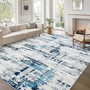 Modern Abstract Washable Area Rug - Non-Shedding Ultra-Thin Throw Carpet Stain-Resistant Neutral Indoor Floor Cover for Living Room, Bedroom Office - 1 of 4