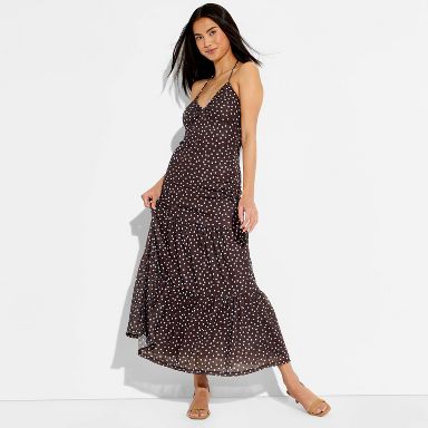 Women's Maxi Triangle Halter Dress - Wild Fable™ Brown Polka Dots XXS