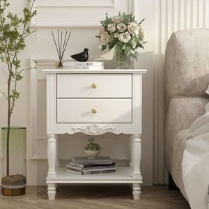 Famapy White European Nightstand with Decorative Floral Carving - 1 of 4