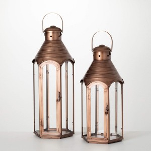 Sullivans 21.75" & 25.75" Fancy Copper Outdoor Lanterns Set of 2, Metal - 1 of 3