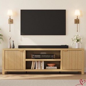 Modern Fluted TV Stand for 80 inch, 70" Wide Walnut Entertainment Center with Adjustable Shelves, Modern TV & Media Cabinet 2-Tier Storage - 1 of 4