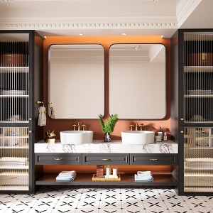 Rectangular Framed Tempered Glass Wall-Mounted Bathroom Vanity Mirror - 1 of 4