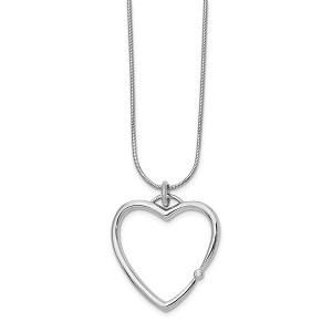 Black Bow Jewelry Diamond Accent 25mm Open Heart Adj. Necklace in Rhodium Plated Silver - 1 of 4