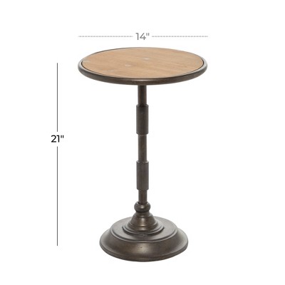 Industrial Black Metal and Brown Wood Round Accent Table