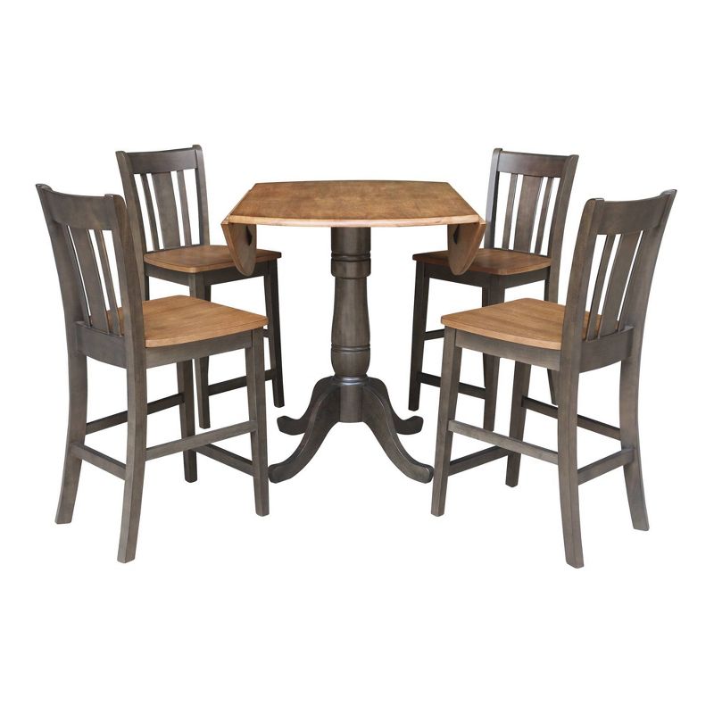 5pc 42&#34; Round Dual Drop Leaf Counter Height Dining Table with 4 Splat Back Stools Hickory/Washed Coal - International Concepts, 5 of 11