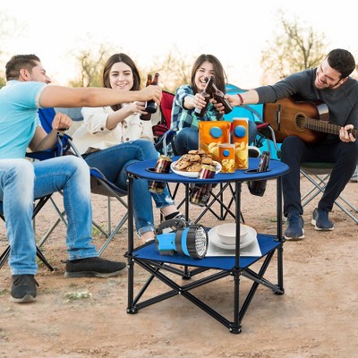 Blue and Black 2-Tier Foldable Camping Table with Carrying Bag