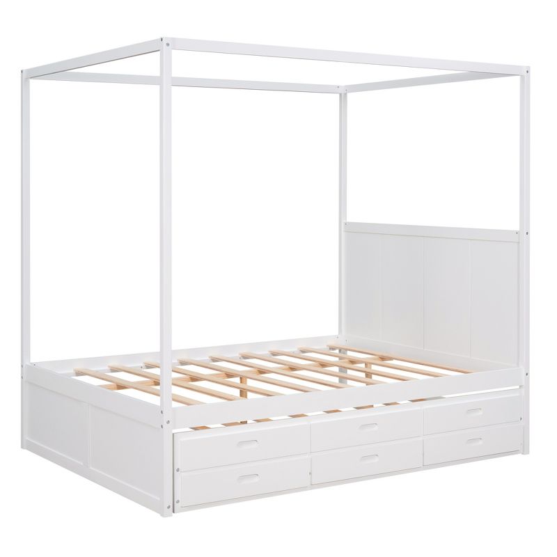 Queen Size Canopy Platform Bed with Twin Size Trundle Bed and Three Storage Drawers-ModernLuxe, 5 of 10