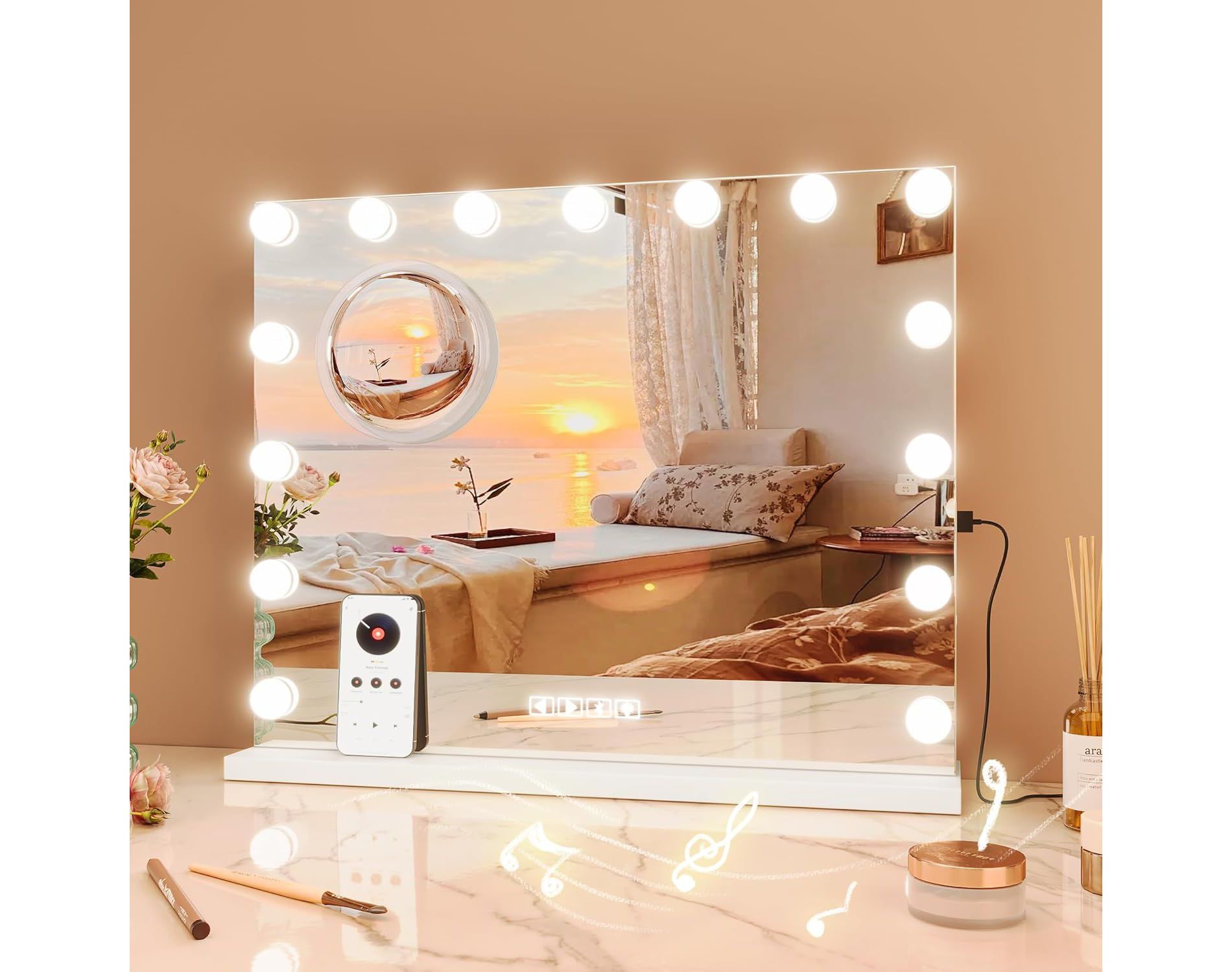 Vanity Mirror with Lights, LED Makeup Mirror with 3 Color Modes, Touch Control & 360° Rotation, for Bedroom & Tabletop Use