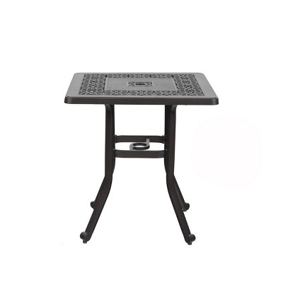 27.5" Outdoor Cast Aluminum Square Dining Table with Frosted Surface & Umbrella Hole - Captiva Designs