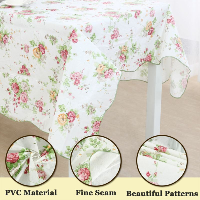 41"x60" Rectangle Vinyl Water Oil Resistant Printed Tablecloths Pink Rose - PiccoCasa, 4 of 5