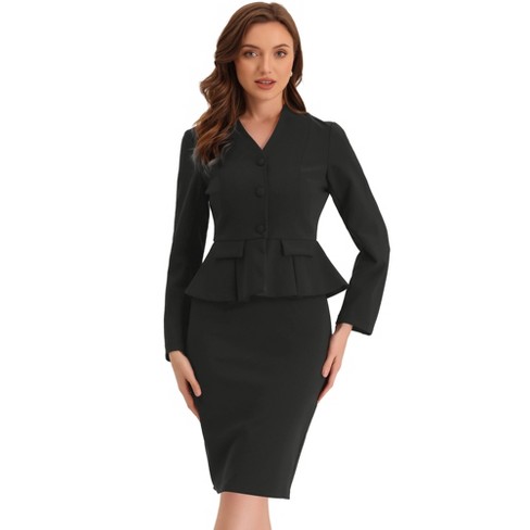 BLACK PENCIL DRESS & COAT TWO PIECE SET