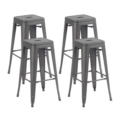 YOUNIKE Set of 4 Metal Bar Stools Backless Tolix Indoor-Outdoor Stackable Barstool Industrial Patio Chairs