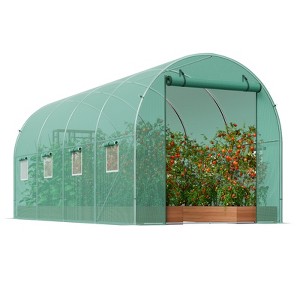 VEVOR Walk-in Tunnel Greenhouse, 14.6x6.4x6.3 ft Hoop House Greenhouse Tunnel with Galvanized Steel Frame, Green PE Cover, Roll-up Zipper Door - 1 of 4