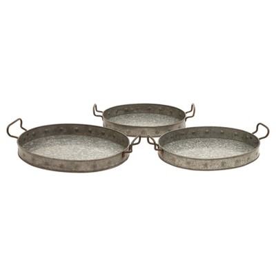 Farmhouse Iron Serving Tray Set Gray 3pk - Olivia & May